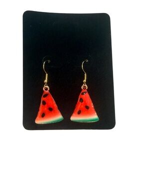 Gold-Trim Watermelon Slice Dangle Earrings